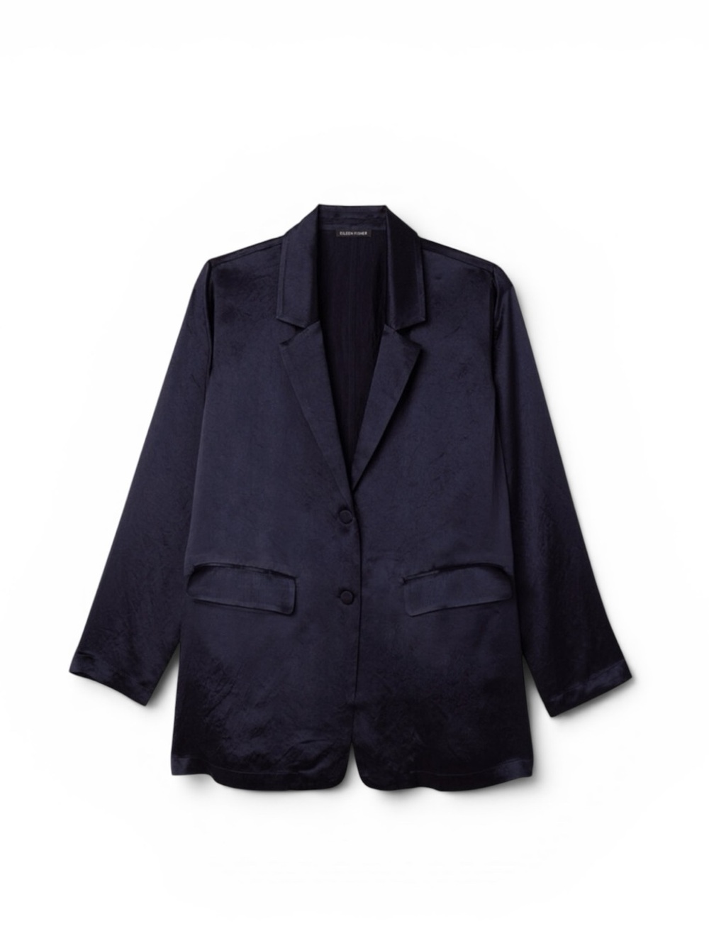 EILEEN FISHER 'Textured Satin Long Blazer' in Ink